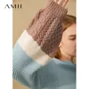 Amii Minimalismus Winter Pullover Für Frauen Mode Patchwork Oneck Lose Weibliche Pullover Kausalen Frauen Tops 12080066 201221
