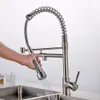 FLG Kitchen Faucet Golden Finish Hand Sprayer Spring Style Enkel handtag 360 grader Roterande kallt vattenblandare Sänk TAP 2087G T200424