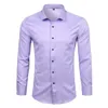 Brand Wine Red Bamboo Fiber Mens Dress Shirts Slim Fit Long Sleeve Chemise Homme Casual Button Down Elastic Formal Male Shirt C1210