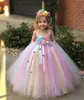 Girls Pastel Unicorn Flower Tutu Dress Kids Crochet Tulle Strap Dress Ball Gown with Daisy Ribbons Children Party Costume6275527