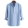 Moda-Yeni Moda İlkbahar Yaz Casual erkek Gömlek Pamuk Uzun Kollu Çizgili Slim Fit Standı Yaka Shirts S-5XL