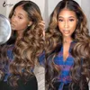 Hoogtepunt Ombre Menselijk Haar Pruiken Body Wave Pre Plucked Lace Front Braziliaanse Bruine Blonde Remy Frontale Pruik voor Black Women 150% Diva1