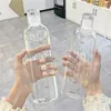 500/750 ml stor kapacitet glasflaska med tidsmarkörskåpa för vattendrycker transparent mjölkjuice enkel kopp födelsedagspresent 220217