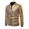 Giacche da uomo Moda Uomo Paillettes Giacca a maniche lunghe con zip Capispalla Club Party Cappotti con paillettes Abito formale da palcoscenico per affari