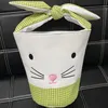 Påskkaninpåsar Barrel Bucket Basket Plaid Patchwork Cartoon Rabbit Ear Bowknot Canvas Tote Bag Nyår Gåvor ägg godis Handväska E120906