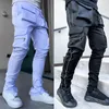 Calça Cargo GODLIKEU Primavera e Outono Masculina Stretch Múltiplos Bolsos Refletiva Reta Esportiva Fitness Calças Casuais Joggers