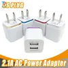 100 stks Kleurrijke 2A + 1A US Plug AC Power Adapter Home Trave Wall 2 Port Dual USB-oplader voor iPhone 6 Plus 7 voor Samsung