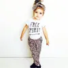 Född baby flicka kläder född bomull leopard babykläder t-shirtpantsheadband spädbarn sätter barn småbarn kläder lj201223