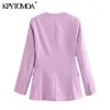 KPYTOMOA Women 2020 Fashion Office Wear V Neck Blazer Coat Vintage Long Sleeve Back Vents Pockets Female Outerwear Chic Tops LJ200815