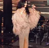 Evening dress women clothes Balqeesfathi Nawalelzoghbi Pink Feather Crystal Split Long sleeve Mermaid Yousef aljasmi Myriam fares kim kardashian Bling