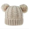 Vendita calda Cappello invernale lavorato a maglia Ragazza Bella doppia palla Berretto lavorato a maglia Bambino caldo Skullies Berretti Kid Crochet Pompon Beanie Cappello caldo all'aperto