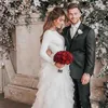 Billiga elegent nya långa ärmar Landsklänningar Ruffles Tiered Layers Tulle brudklänningar Vestidos Plus Size Boho Wedding Dress