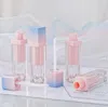 100 stks vierkante lege lip gloss buis fles gradiënt roze blauw plastic elegante lippenstift vloeibare cosmetische containers 5 ml monster SN3329