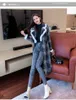 New design women's thickening warm plaid turn down collar woolen sashes medium long coat abrigos SML261g