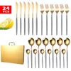 24 stücke Home Besteck Set Gold Geschirr Set Edelstahl Messer Gabel Löffel Lebensmittelqualität Luxus Geschirr Geschenk Box Spülmaschinenfest 210318