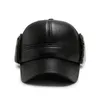 Black PU couro inverno chapéus snapback Earflaps Boné de beisebol Homens Proteção de ouvido Esqui chapéu ao ar livre mais veludo espessamento quente L16 J1225