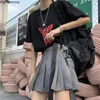 Taille haute ceinture ruban fermeture éclair poche plissée mini jupe courte harajuku streetwear coréen femmes gothique cargo punk sexy sombre ensemble lj201103