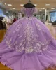 Orchidée Quinceanera Robe 2022 Sweet 16 Robe De Bal Coing Robes À Volants Dainty Volant Off-the-Shoulder Robe De 15 Anos Scintillant Étincelant Cristal Perles