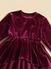 Robe 1 pièce en velours uni avec détail en maille pour toute-petite fille SHE