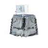 Kvinnors Shorts 2021 Sexig Tjej Kvinna Båge Kvinnor Lace Up Cowboy Skinny Denim Elasticity Justerbar Strapon Short Jeans Kem7