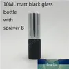 200 pcs/lot 10 ml, 15 ml, 20 ml, 30 ml, 50 ml flacon pulvérisateur en verre vide noir mat avec pulvérisateurs à brume fine pour huile essentielle