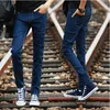 Großhandel Mode Sommer dünne Doppelreißverschluss dünne Teenager Jungen schwarz zeigen dünne Hip Hop Streetwear Jeans Männer 2834 201123