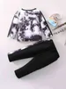 Baby Tie Dye Contrast Side Seam Tee Knot Front Pants SHE