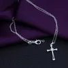 Christliche Halsketten 925 Silber Jesus Kreuz Anhänger Halsketten Damenmode DIY edlen Schmuck Geschenke Q0531