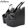 Sorbern Black Matt Women Sandal Wedge High Heels Summer Slingback Cross Straps Shoes Female 18Cm Wedge Unisex