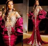 2022 Sparkly Arabic Aso Ebi Dark Red Mermaid Prom Dresses Crystals Beaded High Split Long Sleeves Plus 저녁 공식 파티 S4115480