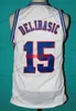 Custom Retro Jugoslavija #15 Mirza Delibasic Classic Basketball Jersey Mens Stitched White Number and name Jerseys