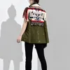 [Eam] 새로운 봄 가을 옷깃 민소매 자수 스플 라이스 히트 컬러 느슨한 큰 크기 성격 조끼 여성 패션 QJ016 201102