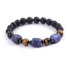 Square Tiger Eye Energy Stone 7 Chakras 8MM Black Lava Stone Beads Bracelets Stretch Yoga Jewelry for Women Men