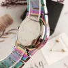 Orologi di marca Orologio da polso al quarzo con cinturino in acciaio colorato in metallo con lettere grandi in cristallo di diamanti da donna Lady Girl Grace Purple di alta qualità