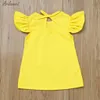 Meninas de bebê roupas verão vestido de bebê mosca manga recém-nascido bebês vestidos de cor sólida vestido de arco crianças roupas menina 27 q1223