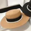 Summer Hats Sun Beach Ladies Fashion Flat Brom Bowknot Panama Lady Casual Sun Hat For Women Straw With Pearl5978936