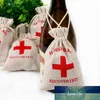 10st Hangover Kit Bags First Aid Bröllop Favor Holder Bag Event Party levererar Rustikt linne