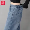 ZSRS NYA HIGHT HÖG Midja raka jeans Kvinnor Autumn Blue Casual Loose Wide Leg Jeans Byxor Randiga Palazzo Pants LJ200811