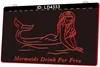 LD4333 Mermaid Drink For Free 3D Grawerowanie LED Light Sign Hurt Sprzedaż hurtowa