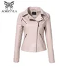 AORRYVLA Neue Frühling Herbst frauen Moto Biker Zipper Jacke Drehen Unten Kragen Schwarz PU Faux Leder Jacke Schlanke Dame grundlegende Mantel 201028