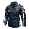 Vestes de pilote de bombardier militaire pour hommes Hommes Vintage Slim Biker Veste en cuir Mâle Mode Broderie Polaire Pu Manteau de moto 201120