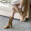 Hot Sale TAOFFEN New Design Women Half Short Boots Winter Women Warm Shoes Fashion Square Toe Short Boots Woman Footwear Size 34-43