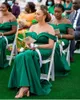 2021 Hunter Green Bridesmaid Dresses Off The Shoulder Satin Mermaid Style Open Back Maid of Honor Formell Party Bridal Dress Billiga Plus Storlek