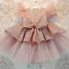 Christmas Sequin Cake Double Baby Girl Dress 1 Year Birthday Dress born Party Wedding Vestidos Baby Girl Christening Clothes 220125