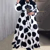 Plus la taille 5XL surdimensionné lâche contraste couleur Dot imprimé parole longueur Maxi robe taille haute lanterne manches élégant rétro africain T200113