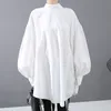 Eam Women Back Long Drawstring Big Size Blouse New Satnd Collar Long Stree Roose Fit Shirt Fashion Spring auturn LJ200812