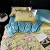 TUTUBIRD Set biancheria da letto con stampa foglia blu Abiti in raso europeo 100% cotone egiziano Copripiumino in lino pastorale 4 pezzi T200706