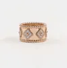 Four-leaf clover kaleidoscope three-color ring vc 18K rose gold full diamond official website the same style With box high Lucky grass