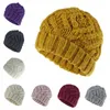 Knitted Hat Solid Rhombus Grid Woollen Beanie Coarse Wool Knitting Cap Autumn Winter Fashion Casual Outdoor Women Knitted Hats WMQ CGY765