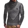 Mäns Tröjor Mens Splicing Long Slim High Collar Pullover Sweater Knitted Jumper Tops Visa upp Unik Trend Turtelneck1